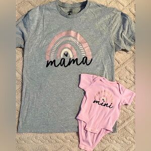 Mommy And Me Matching Shirts - Short Sleeve Boho Rainbow Mama & Mini, 6M Large